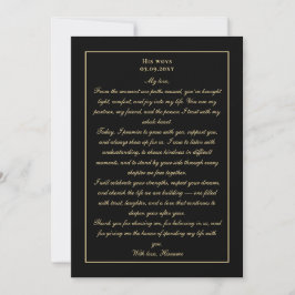 Simple Monogram Black Gold Wedding Vow Card Kaart