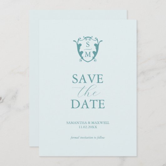 Simple Monogram Bleu Pâle Save The Date (Devant / Derrière)