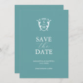 Simple Monogram Bleu Save The Date (Devant / Derrière)