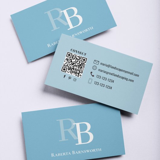 Simple Monogram Blue QR Code | Connect with Me Visitekaartje