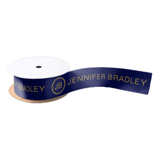 Simple Monogram Custom Name Blue Gold Lint