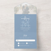 Simple Monogram Dusty Blue Photo Wedding All In One Uitnodiging (Binnen)