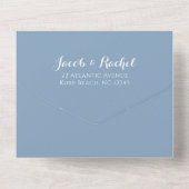 Simple Monogram Dusty Blue Photo Wedding All In One Uitnodiging (Achterkant)