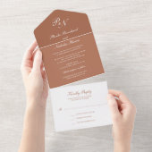 Simple Monogram Elegant Terracotta Wedding All In One Uitnodiging (Afscheurbaar)