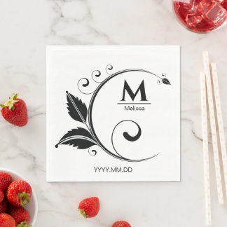 Simple Monogram Floral Stylish Paper Napkin Servet