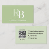 Simple Monogram Green QR Code | Connect with Me Visitekaartje (Voorkant / Achterkant)