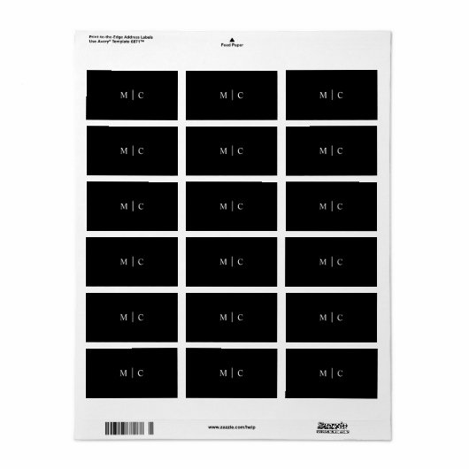 Simple Monogram Initialen Black Favor Sticker (Full Sheet)