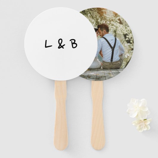 Simple Monogram Modern Photo Wedding Handwaaier (Voorkant en achterkant)