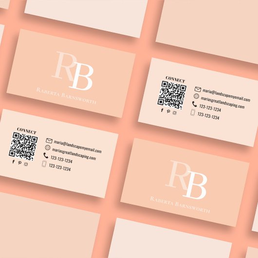 Simple Monogram Peach QR Code | Connect with Me Visitekaartje