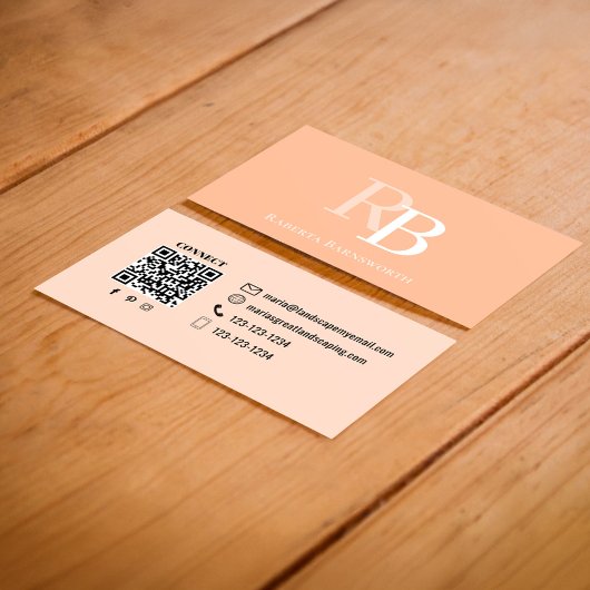 Simple Monogram Peach QR Code | Connect with Me Visitekaartje