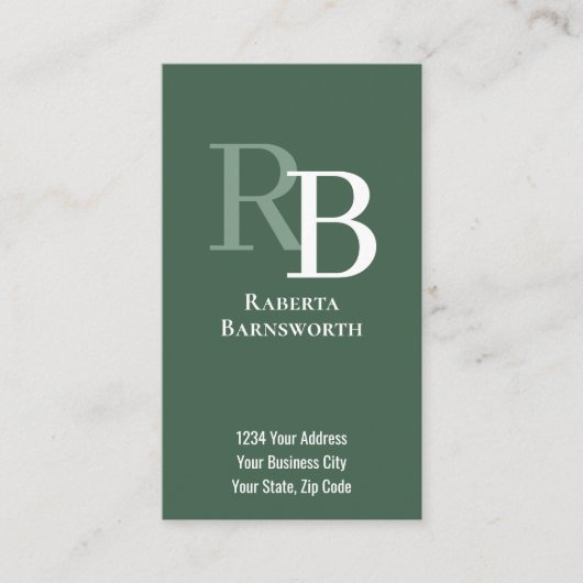 Simple Monogram QR Code Green | Connect with Me Visitekaartje (Voorkant)