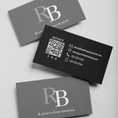 Simple Monogram QR Code Grey | Connect with Me Visitekaartje