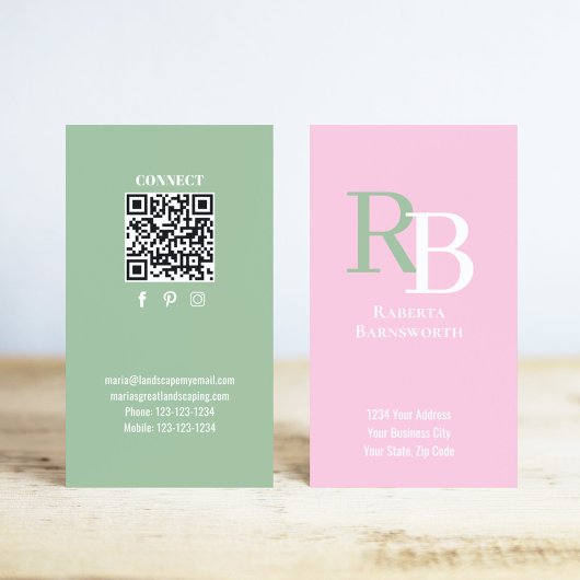 Simple Monogram QR Code Pink | Connect with Me Visitekaartje