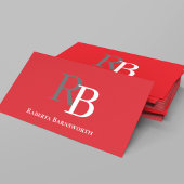 Simple Monogram QR Code Red | Connect with Me Visitekaartje