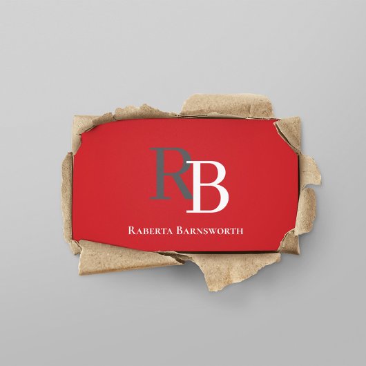 Simple Monogram QR Code Red | Connect with Me Visitekaartje