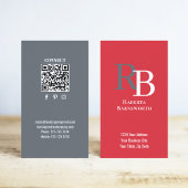 Simple Monogram QR Code Red | Connect with Me Visitekaartje