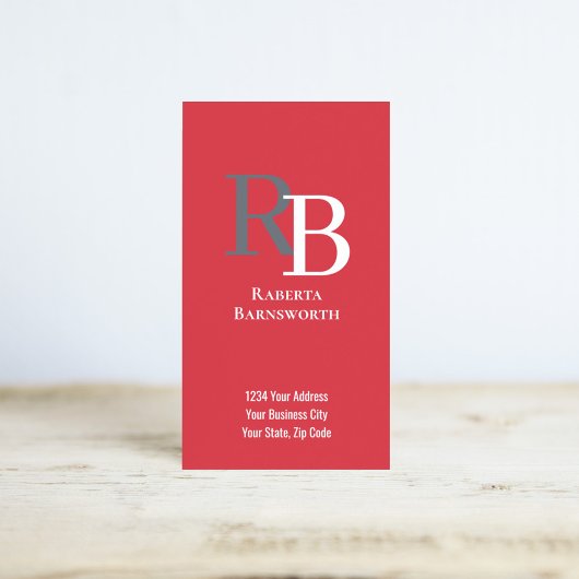 Simple Monogram QR Code Red | Connect with Me Visitekaartje