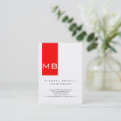 Simple Monogramme blanc Carte de visite rouge (Debout devant)