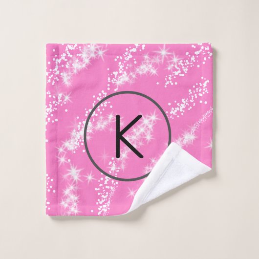 simple monogramme blanc monogramme rose parties sc (Gant de toilette)