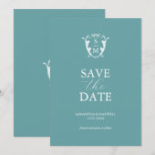 Simple Monogramme Bleu Faire-Part de Date de Maria (Devant / Derrière)