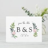 Simple Monogramme Floral Rose Save The Date (Debout devant)