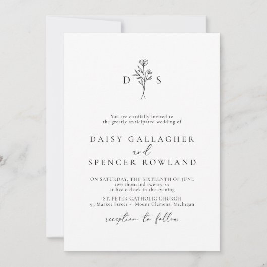 Simple Monogramme Mariage Invitation & Détails Ret (Devant)