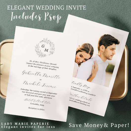 Simple Monogramme Photo Wedding Invitation avec RS