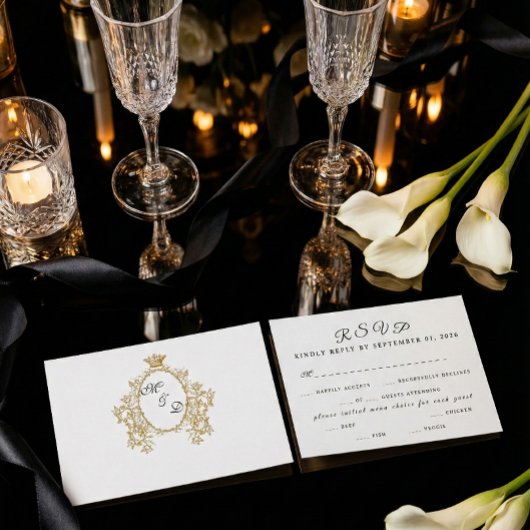 Simple Monogramme Vintage Faux Or Mariage RSVP