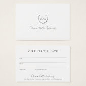 Simple Monogramme Wreath Élégant certificat cadeau (Devant & derrière)