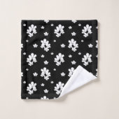 Simple motif floral noir minuscule fleurs blanches (Gant de toilette)