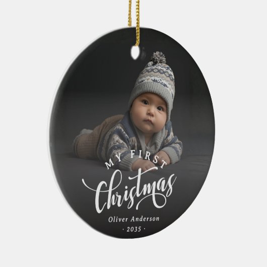 Simple My First Christmas Calligraphy Script Photo Keramisch Ornament (Rechts)