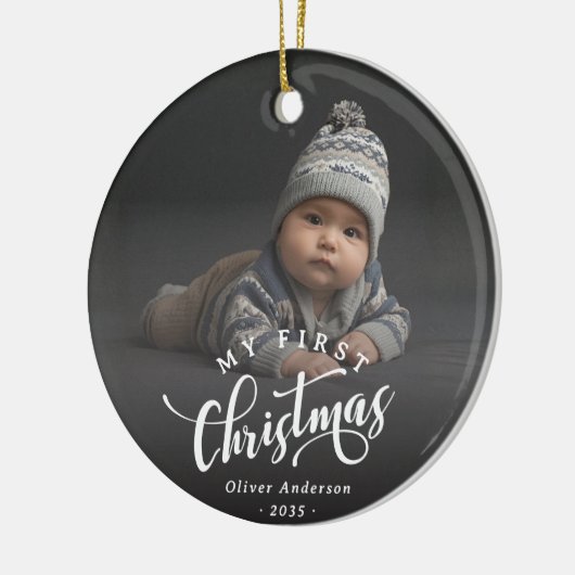 Simple My First Christmas Calligraphy Script Photo Keramisch Ornament (Links)