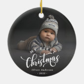 Simple My First Christmas Calligraphy Script Photo Keramisch Ornament (Achterkant)