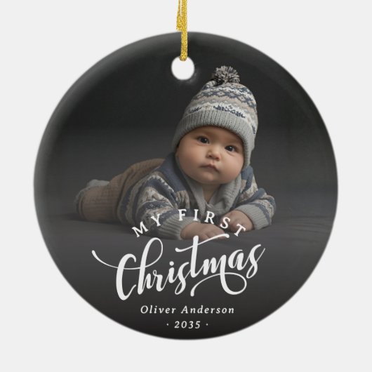 Simple My First Christmas Calligraphy Script Photo Keramisch Ornament (Achterkant)