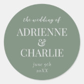 Simple Names Wedding Date Favor Envelope Ronde Sticker (Voorkant)