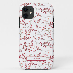 Simple Natural Red Berry Botanical Name Pattern iPhone 11 Hoesje