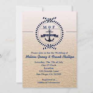Simple Nautique Sandy Beach Wedding Invitation
