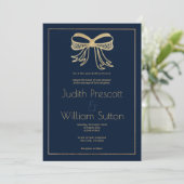 Simple navy blue gold glitter bow ribbon Wedding Kaart (Staand voorkant)