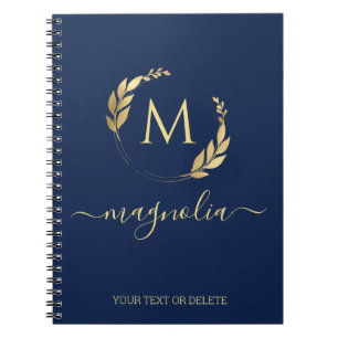 Simple Navy Blue Gold Monogram Name Initiaal Notitieboek