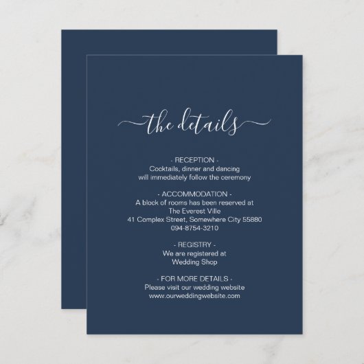 Simple Navy Blue Informatiekaartje (Voorkant / Achterkant)