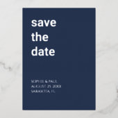 Simple Navy Blue Save the Date Foil Invitation (Recto)