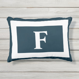 Simple Navy Blue White Family Monogram Initiaal Buitenkussen