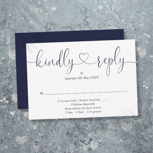 Simple Navy Blue White Script Heart Réponse aimabl