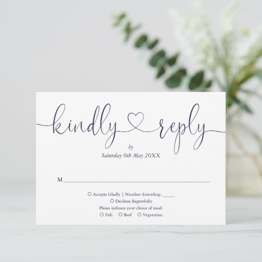 Simple Navy Blue White Script Heart Réponse aimabl (Debout devant)