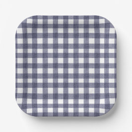 Simple navy gingham paper plates papieren bordje