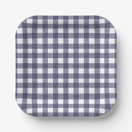 Simple navy gingham paper plates papieren bordje (Voorkant)