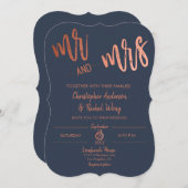 Simple Navy Roos Gold Script Mr en Mrs Wedding Kaart (Voorkant / Achterkant)