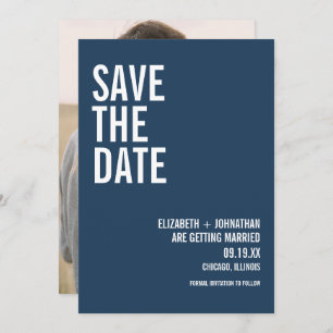 Simple Navy Typography Wedding Photo Save The Date