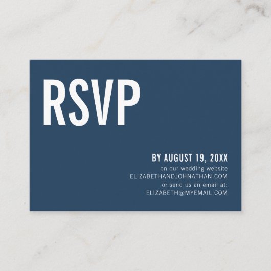 Simple Navy Typography Wedding Website RSVP Informatiekaartje (Voorkant)