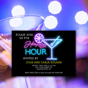 Simple Neon Martini Happy Hour Invitation